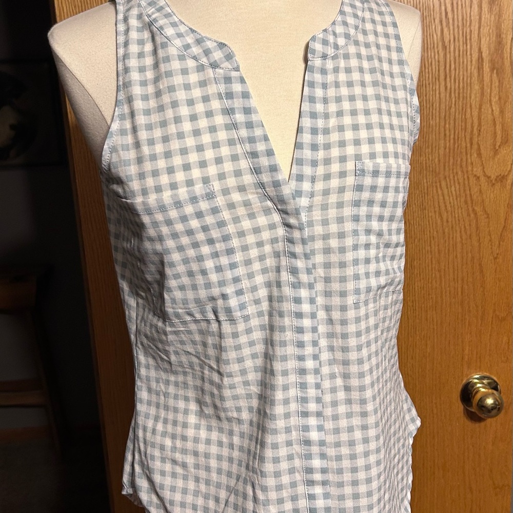 Sanctuary Size S Blue/White Gingham Check Sleeveless Button Front Blouse Top